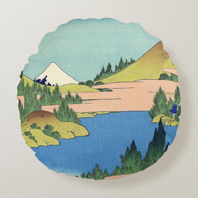 Cojín Redondo Lago Hokusai Hakone en la provincia de Sagami (Anverso)