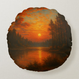 Cojín Redondo Lago Sunset - Énfasis inspirado en la naturaleza