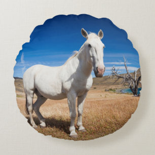 Cojín Redondo Laguna Azul, paisaje con caballos