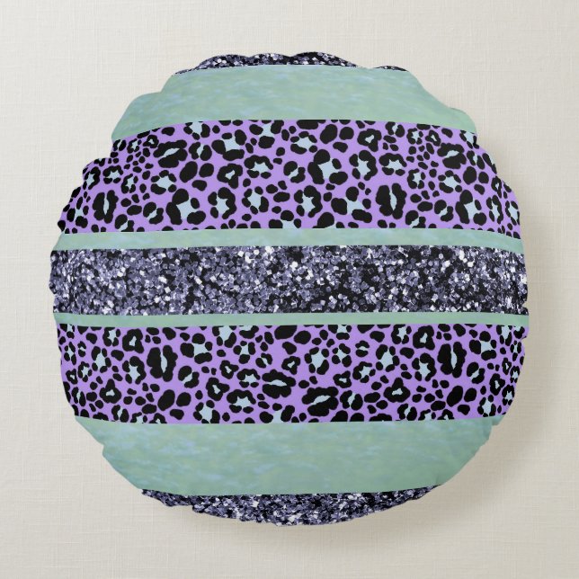 Cojín Redondo Laminado de rayas brillo Leopardo Glam 3 (Anverso)