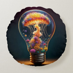 Cojín Redondo Lámpara de medusas coloridas que suenan a magia oc