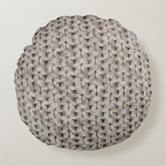 Cojín Redondo Lana de tejido blanco: textura acogedora. (Anverso)