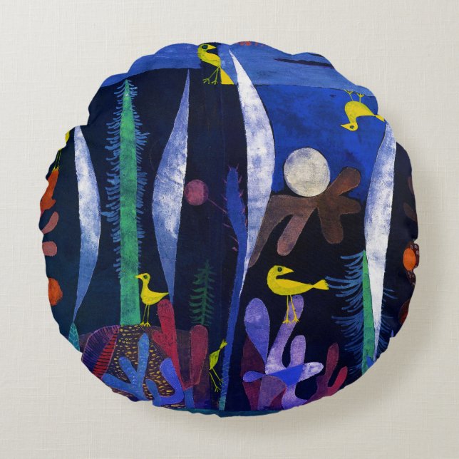 Cojín Redondo Landscape with Yellow Birds, Paul Klee (Anverso)