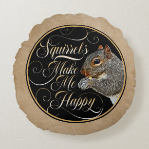 Cojín Redondo Las ardillas me hacen feliz - amante de las ardill