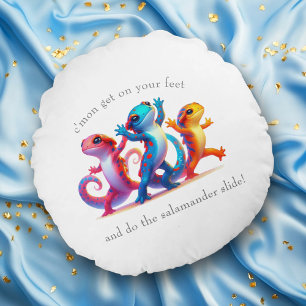 Cojín Redondo Las coloridas salamandras hacen el deslizamiento d