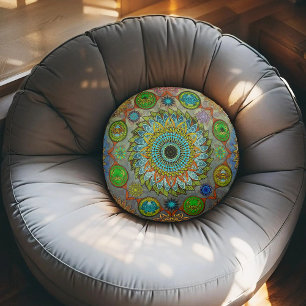 Cojín Redondo Las leyes de Brachyura arte de mandala simbólica