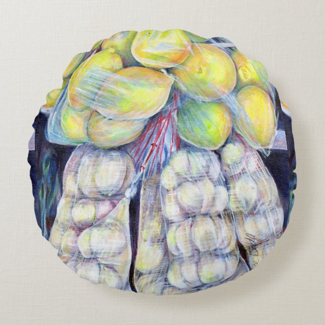 Cojín Redondo Las maravillas de los mercados occidentales, Singa (Anverso)