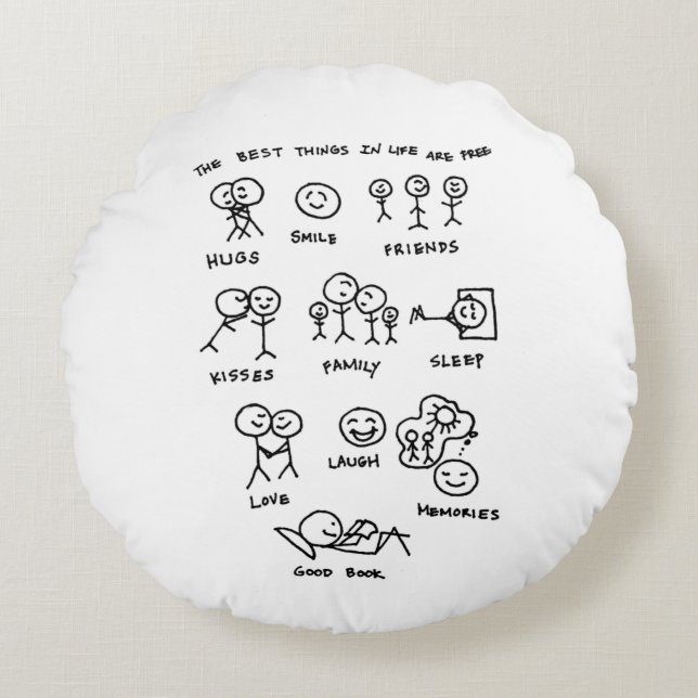 Cojín Redondo Las Mejores Cosas En La Vida Son Gratuitas, Incluy (Anverso)