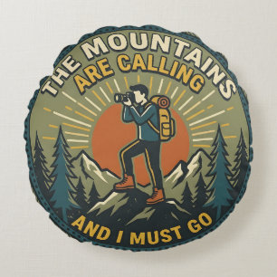 Cojín Redondo Las montañas están llamando Insignia vintage de se