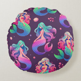 Cojín Redondo Las sirenas de estilo kawaii son púrpura inmaculad