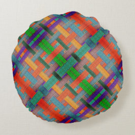 Cojín Redondo Las tiras rojas de la abuela, con aspecto trenzado