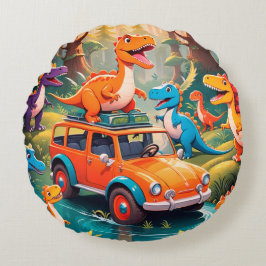 Cojín Redondo Las vacaciones familiares de los Velociraptors