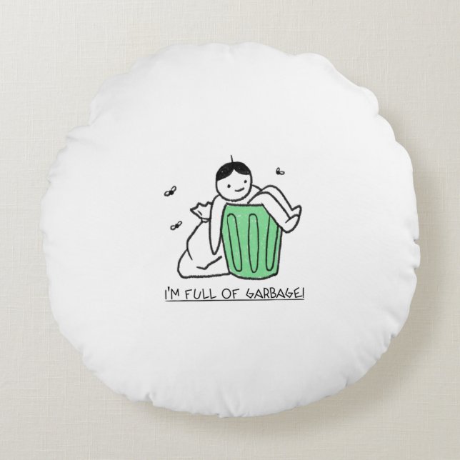 Cojín Redondo lata de basura y cita intermedia (Anverso)