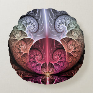 Cojín Redondo Latido, Arte fractal de fantasía surrealista abstr