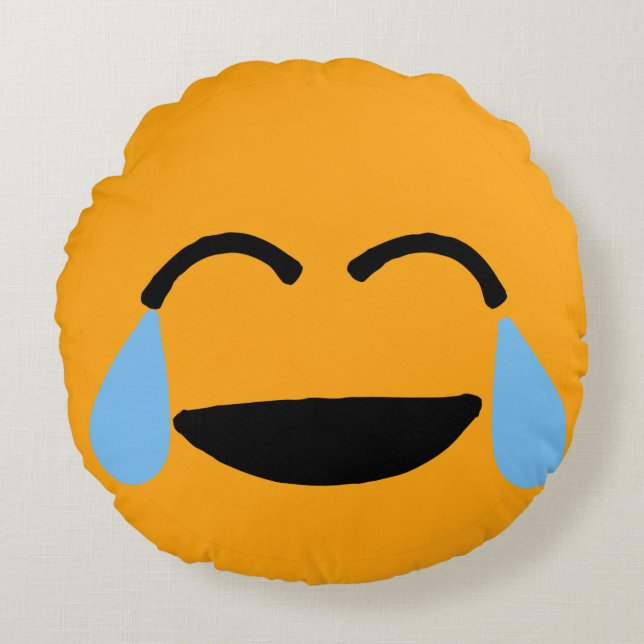 Cojín Redondo Laughing Face Funny Naranja Emoticon Emojii (Anverso)