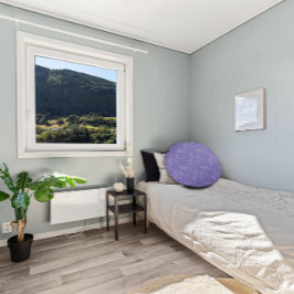 Cojín Redondo Lavanda de patrón de hojas grises blancas