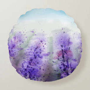 Cojín Redondo Lavanda provenzal: Campo acuarela de época