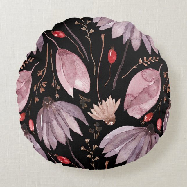 Cojín Redondo Lavender Lotus Flowers Round Throw Pillow (Anverso)