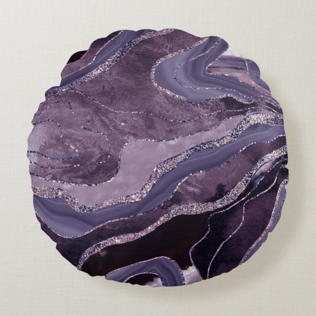 Cojín Redondo Lavender Mauve Agate Purpurina Glam #1  (Anverso)