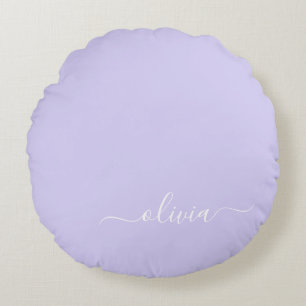 Cojín Redondo Lavender Purple Modern Script Girly Monograma Nomb