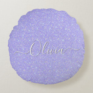 Cojín Redondo Lavender Sparkle Soft Pastel Nombre personalizado