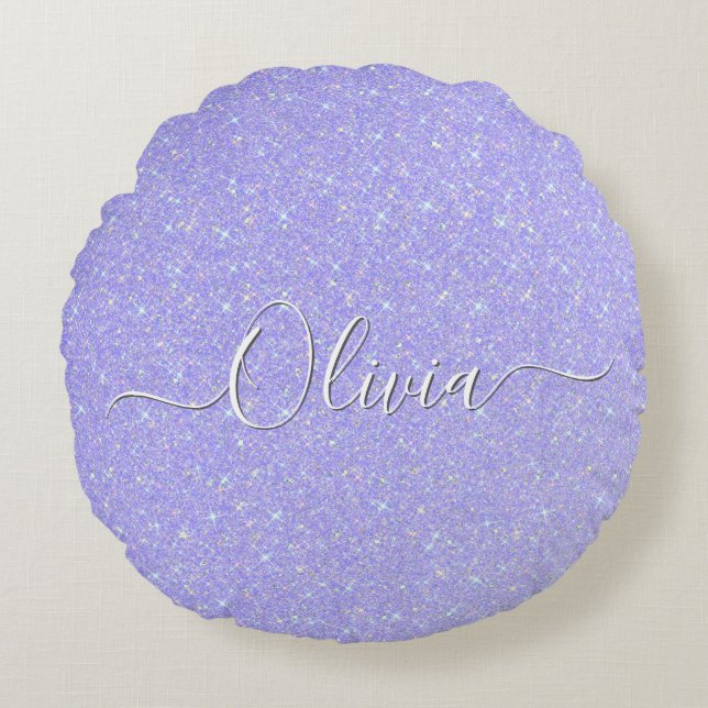 Cojín Redondo Lavender Sparkle Soft Pastel Nombre personalizado (Anverso)