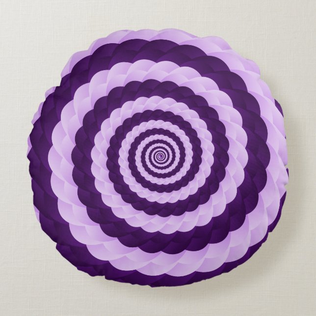 Cojín Redondo Lavender Vortex Bloom – Hypnotic Purple Spiral Ill (Anverso)