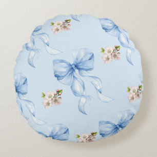 Cojín Redondo Lazo azul y flor de cerezo
