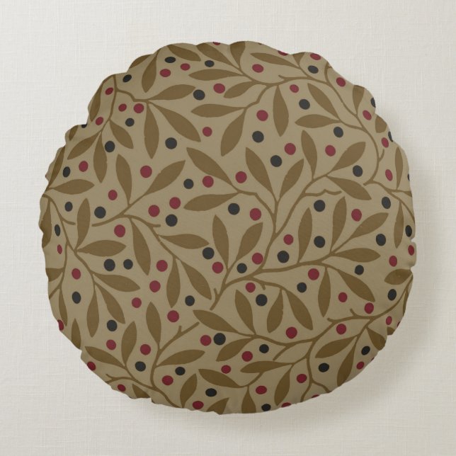 Cojín Redondo Leaf Berry Classic Colored Bonito Pattern Art (Anverso)