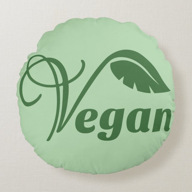 Cojín Redondo Leaf del logotipo vegan (Anverso)