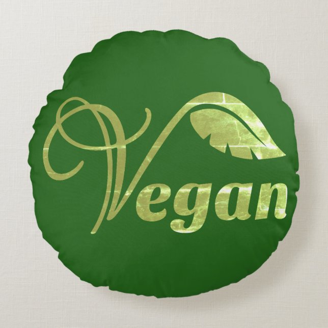 Cojín Redondo Leaf del logotipo vegan (Anverso)