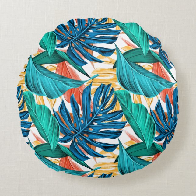 Cojín Redondo Leaf Tropical Potpourri (Anverso)