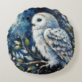 Cojín Redondo Lechuza blanca en rama con pintura lunar