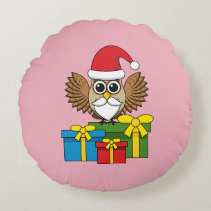 Cojín Redondo Lechuza de Santa Claus con regalos