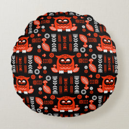 Cojín Redondo Lechuza Nórdica naranja Y Negro