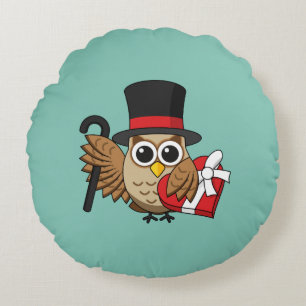 Cojín Redondo Lechuza sofisticada con caja de chocolate para el 