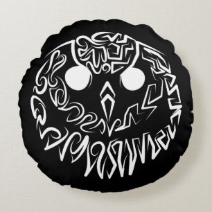 Cojín Redondo Lechuza Tribal Negra y Blanca