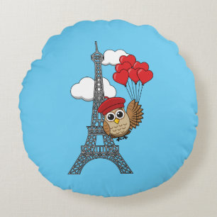 Cojín Redondo Lechuza volando con globos cardíacos en París
