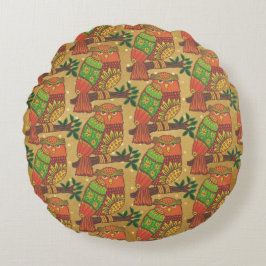 Cojín Redondo Lechuzas de arte popular en ramas para niños