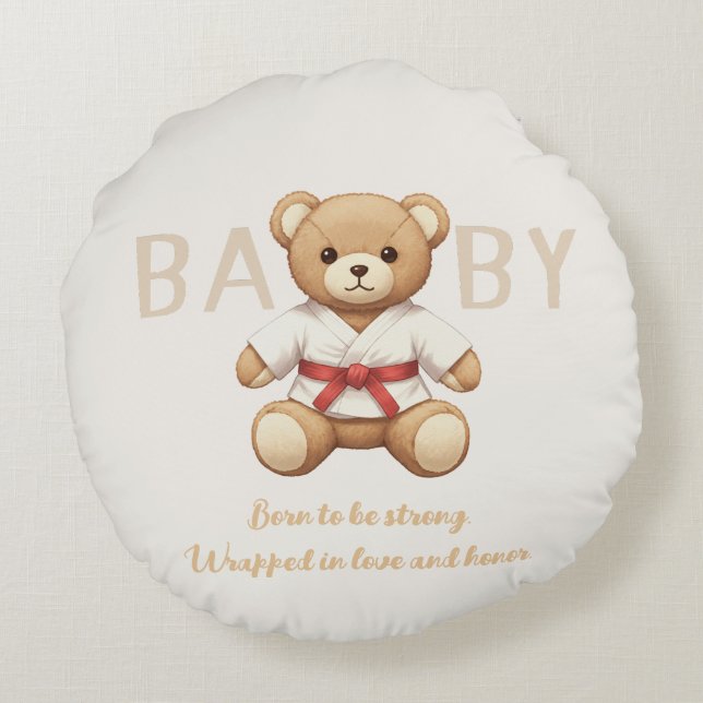 Cojín Redondo Legendary Red Belt Judo Bear – Baby Shower (Reverso)