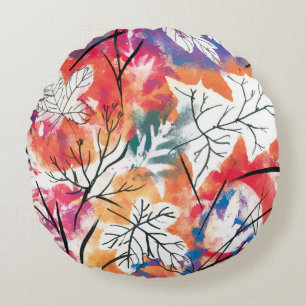 Cojín Redondo Lemones dibujados a mano, patrón de hojas azules.