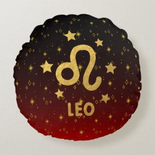 Cojín Redondo Leo Zodiac Rojo y Negro Pillow