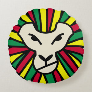 Cojín Redondo León de reggae Rastafari coloreado Mane