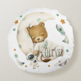Cojín Redondo León espacial durmiendo en la luna
