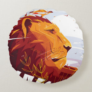 Cojín Redondo León majestuoso en safari Rey de bestias mentiendo