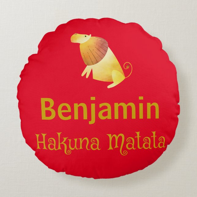 Cojín Redondo León Rojo Hakuna Matata (Anverso)
