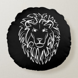 Cojín Redondo León tribal blanco y negro
