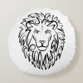 Cojín Redondo León tribal blanco y negro