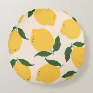 Cojín Redondo Leones amarillos jugosos, hojas verdes. Aroma fres