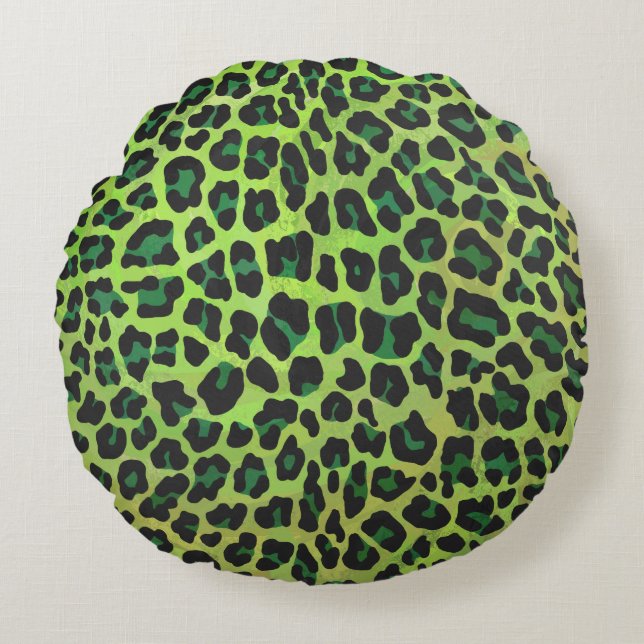 Cojín Redondo Leopard Black and Green Print (Anverso)